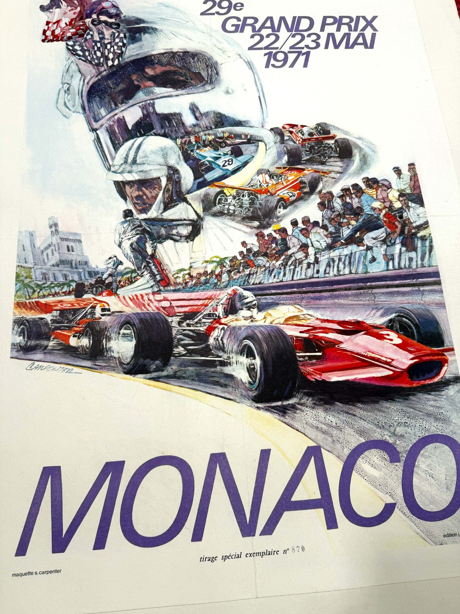 1971 Grand Prix Automobile of Monaco by Carpenter on linen Original