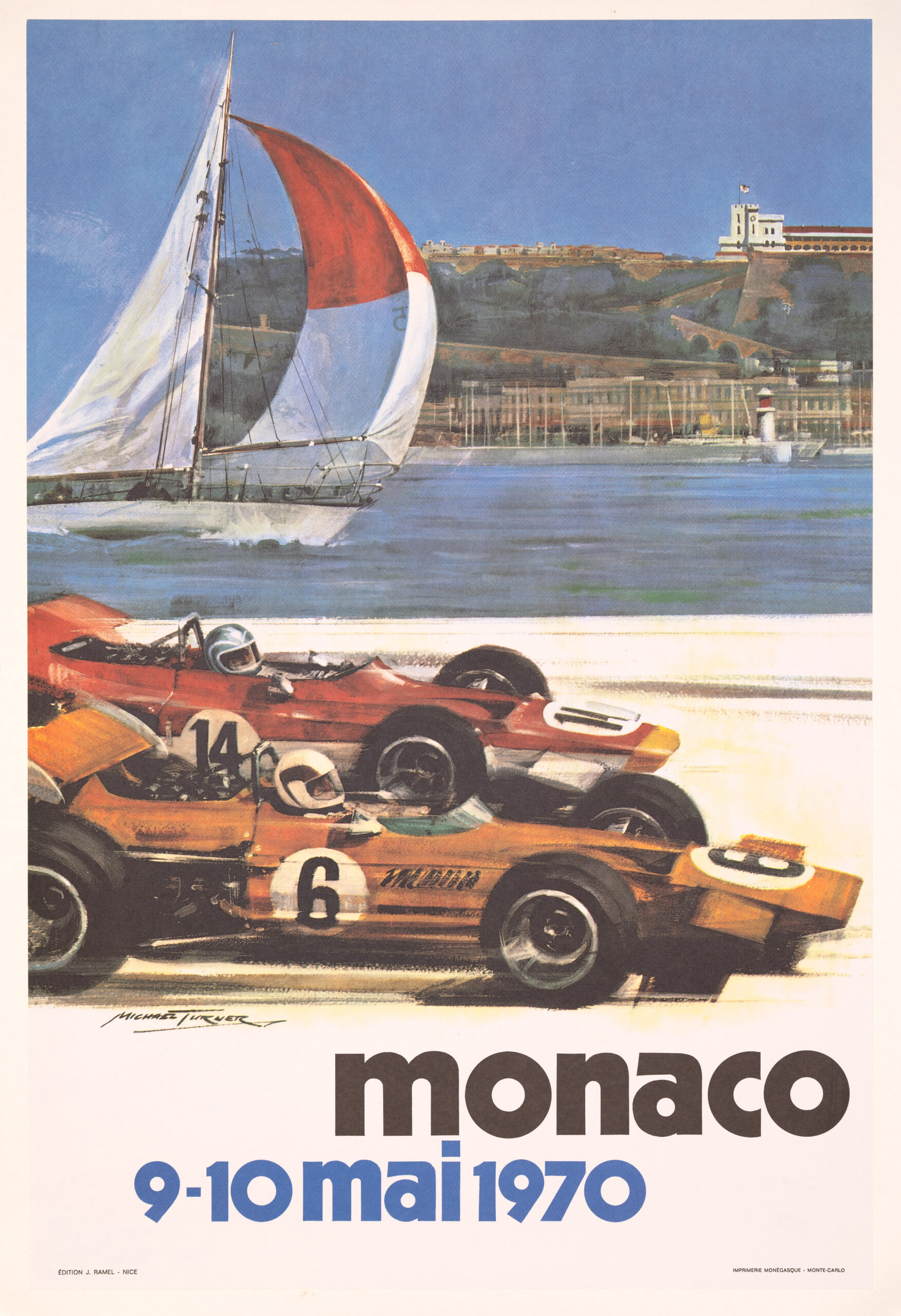 Monaco Grand Prix 1970 by Michael Turner on linen vintage poster