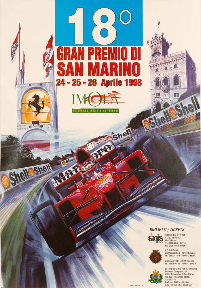1998 Grand Prix Automobile San Marino on linen by MIchael Turner