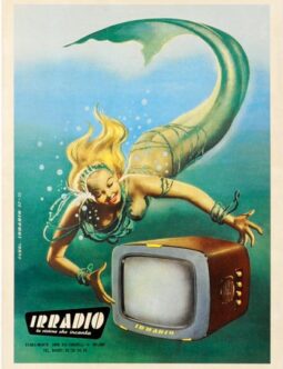 Irradio Televison poster 1950 by Gino Boccasile original vintage poster on linen