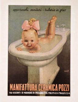 Pozzi Baby poster 1950 by Gino Boccasile original vintage poster on linen
