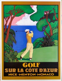 GOLF SUR LA COTE D'AZUR signed BRUCE ORIGINAL VINTAGE FRENCH TRAVEL POSTER
