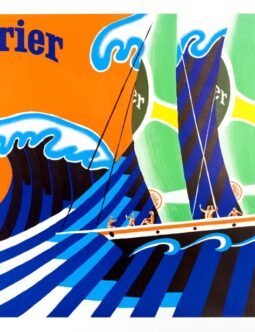 Perrier Hokusai wave by Bernard Villemot original 1980 vintage poster on linen