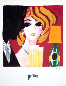 Perrier Cocktail Mondain by Bernard Villemot 1983 original vintage poster on linen
