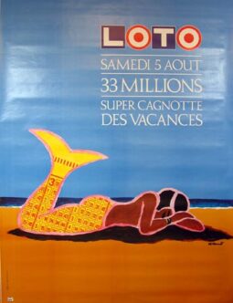 Loto Mermaid by Bernard Villemot 1989 original vintage poster on linen