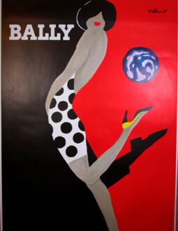 Bally (Kick) by Bernard Villemot later printing vintage poster on linen