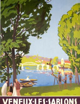 Veneux-Les-Sablons Deco poster by Prieur on linen c1930 RARE