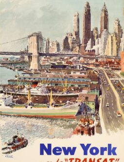 New York by La Transat Albert Brenet original travel poster 1950