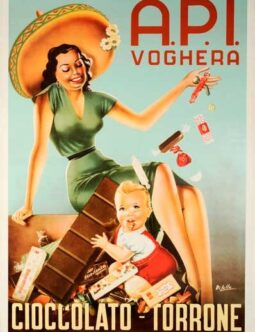 API Voghera Cioccolato Torrone by Dilullo 1950 original italian chocolate poster