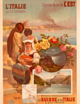 L'ITALIE ST GOTTHARD SUISSE BY HUGO D'ALESI ORIGINAL VINTAGE FRENCH TRAVEL POSTER 1900