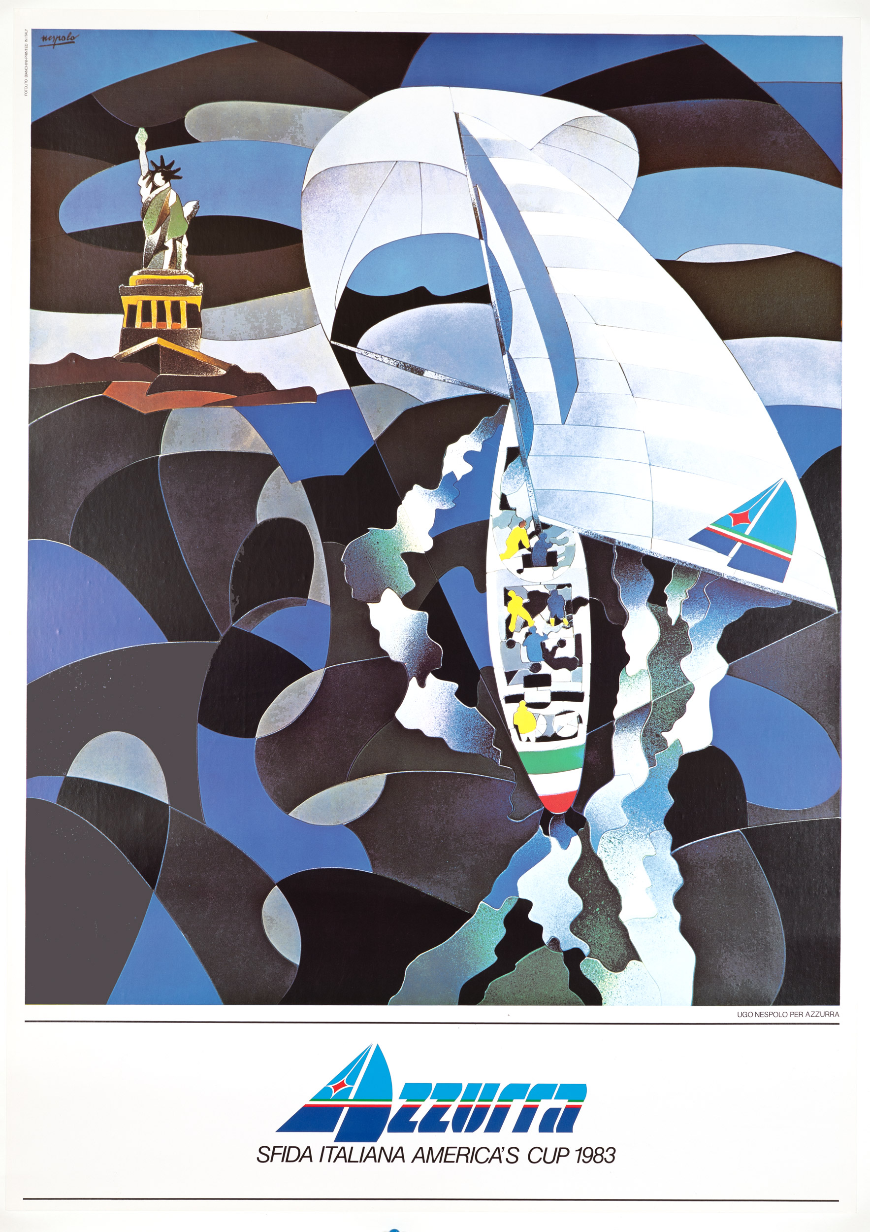 America's Cup by Ugo Nespolo 1983 original printing Sailing poster