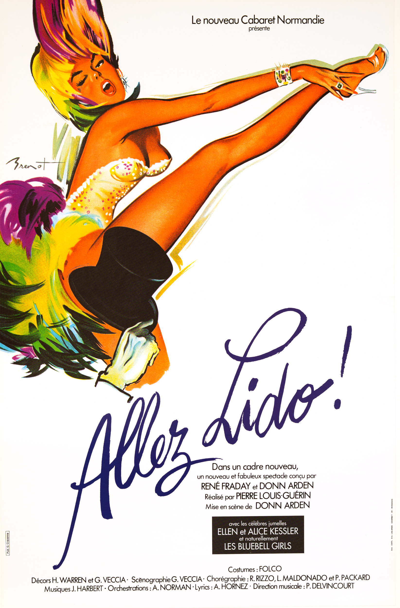 Lido Allez Lido poster by Brenot on linen Donn Arden original printing