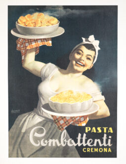 Pasta Combattenti poster 1950 by Gino Boccasile original vintage poster on linen