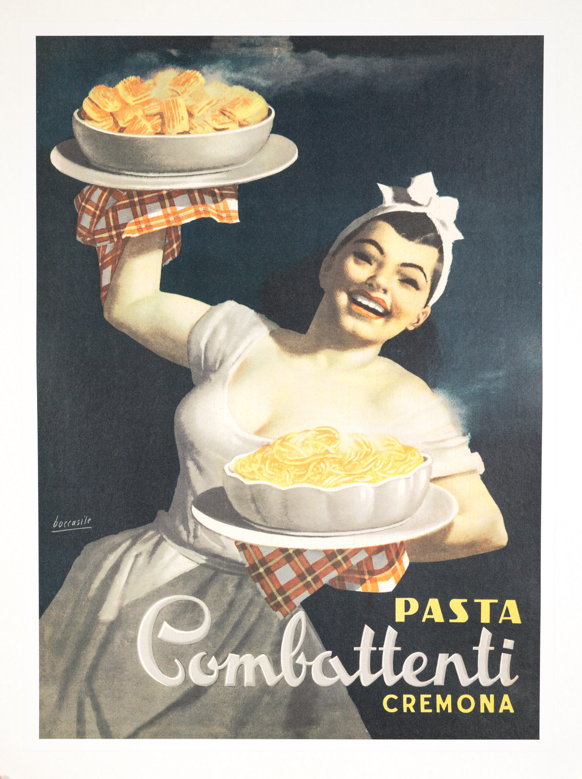 Pasta Combattenti poster 1950 by Gino Boccasile original vintage poster on linen