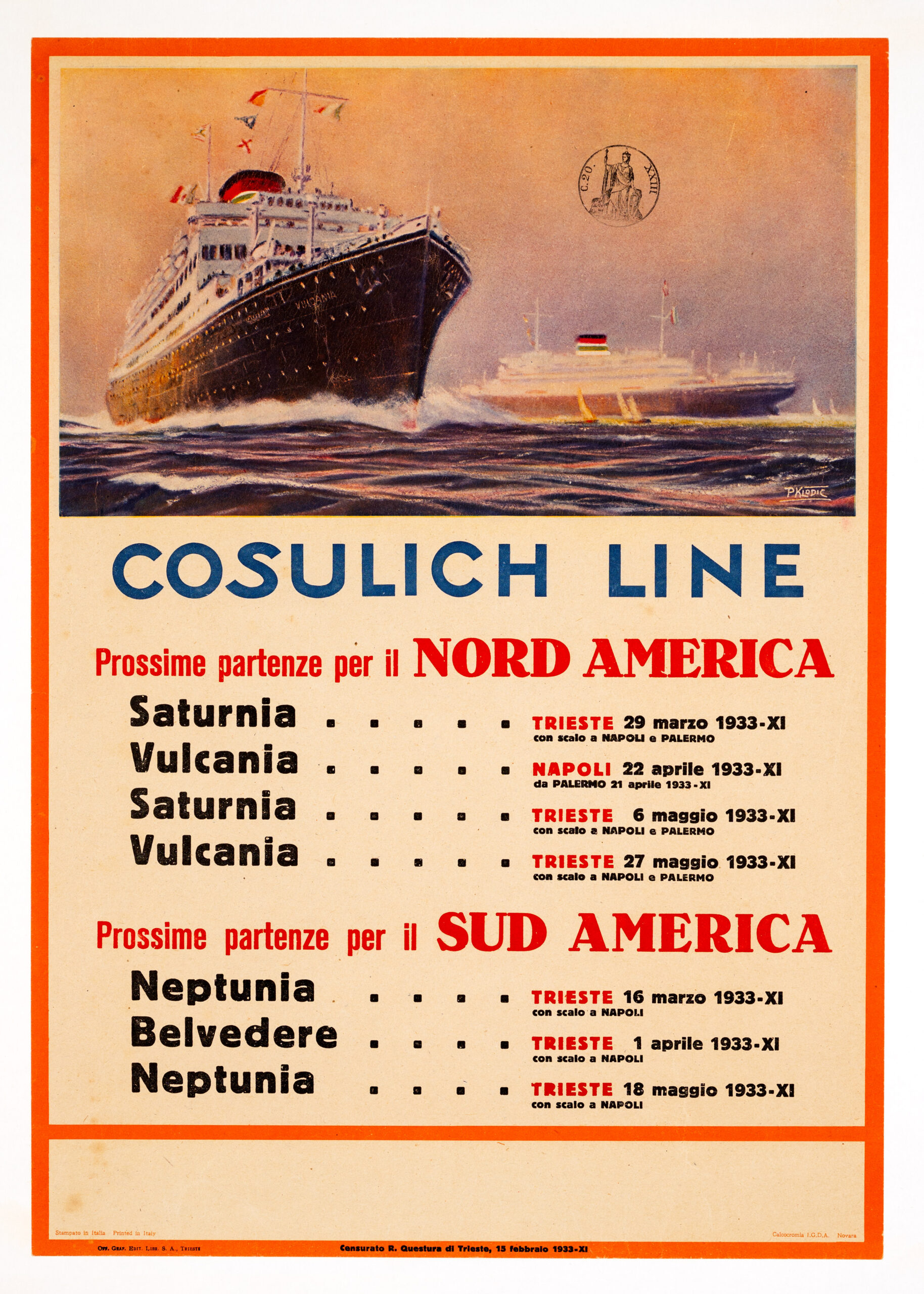 Cosulich Line Klodic 1933