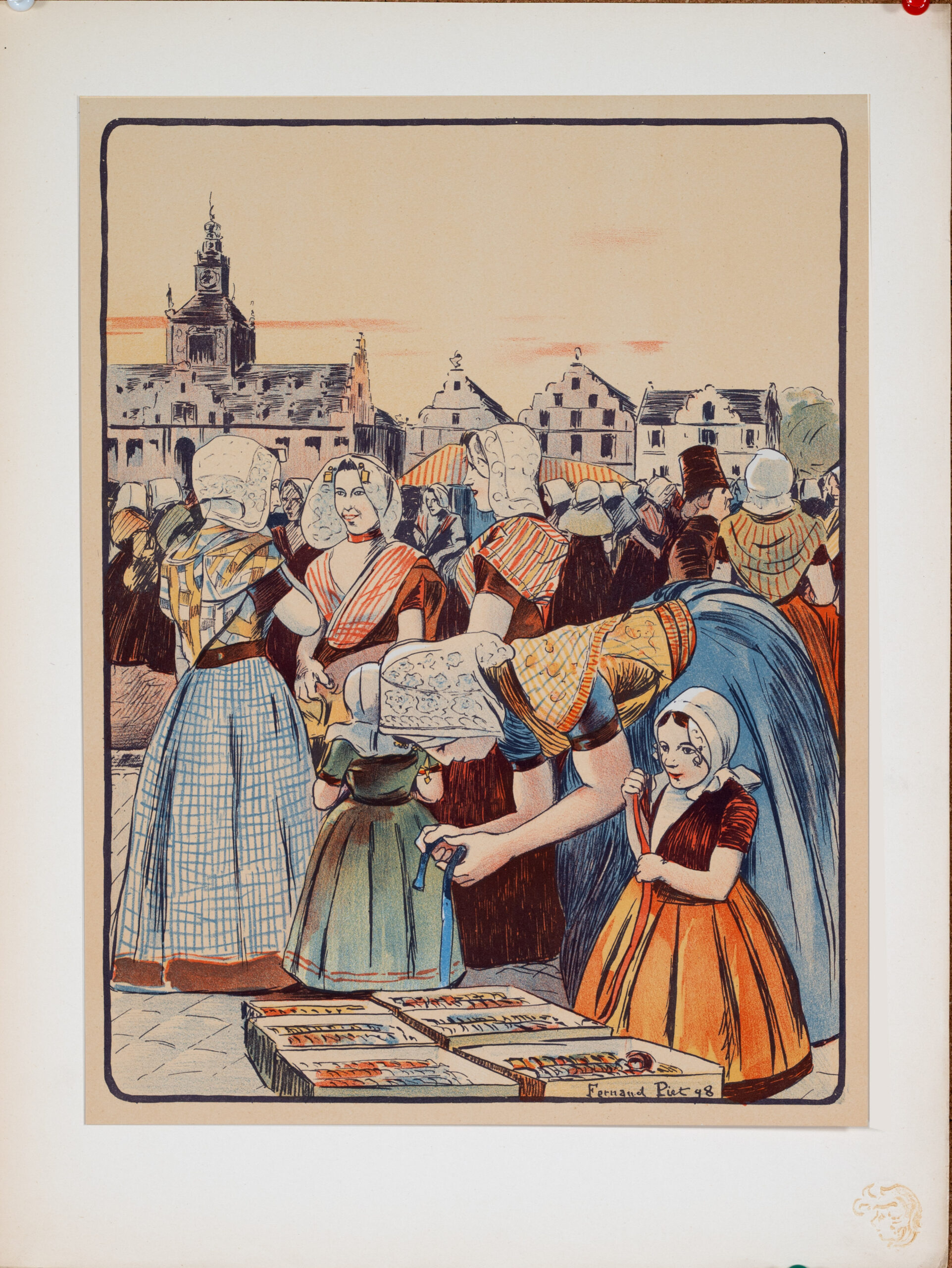 Fernand Piet – Marche en Zélande (1898) – L’Estampe Moderne Original Stone Lithograph