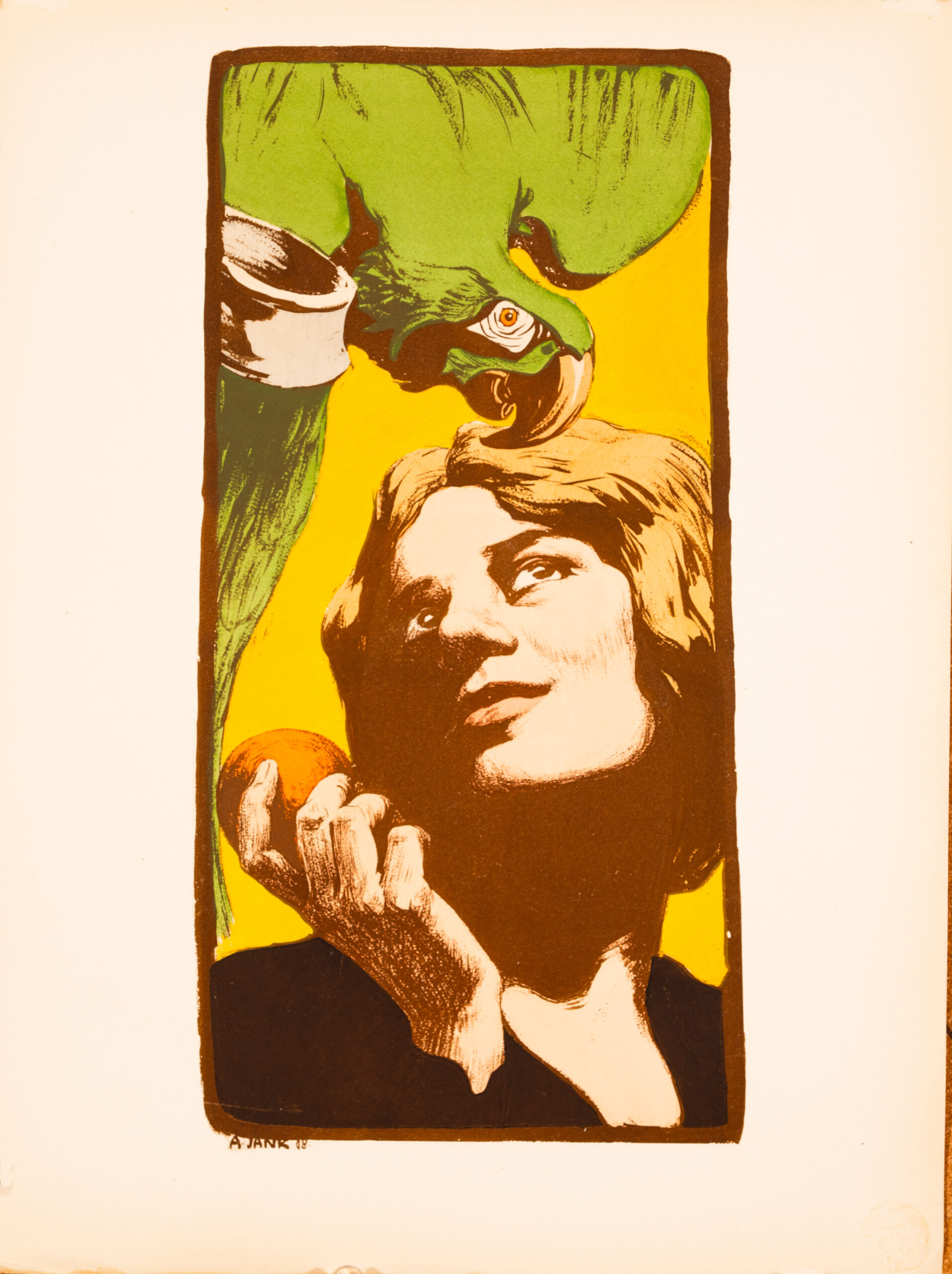 A. Yank – La Femme au Perroquet (L’Estampe Moderne, 1897–1899) Original Lithograph – Champenois Dry Stamp