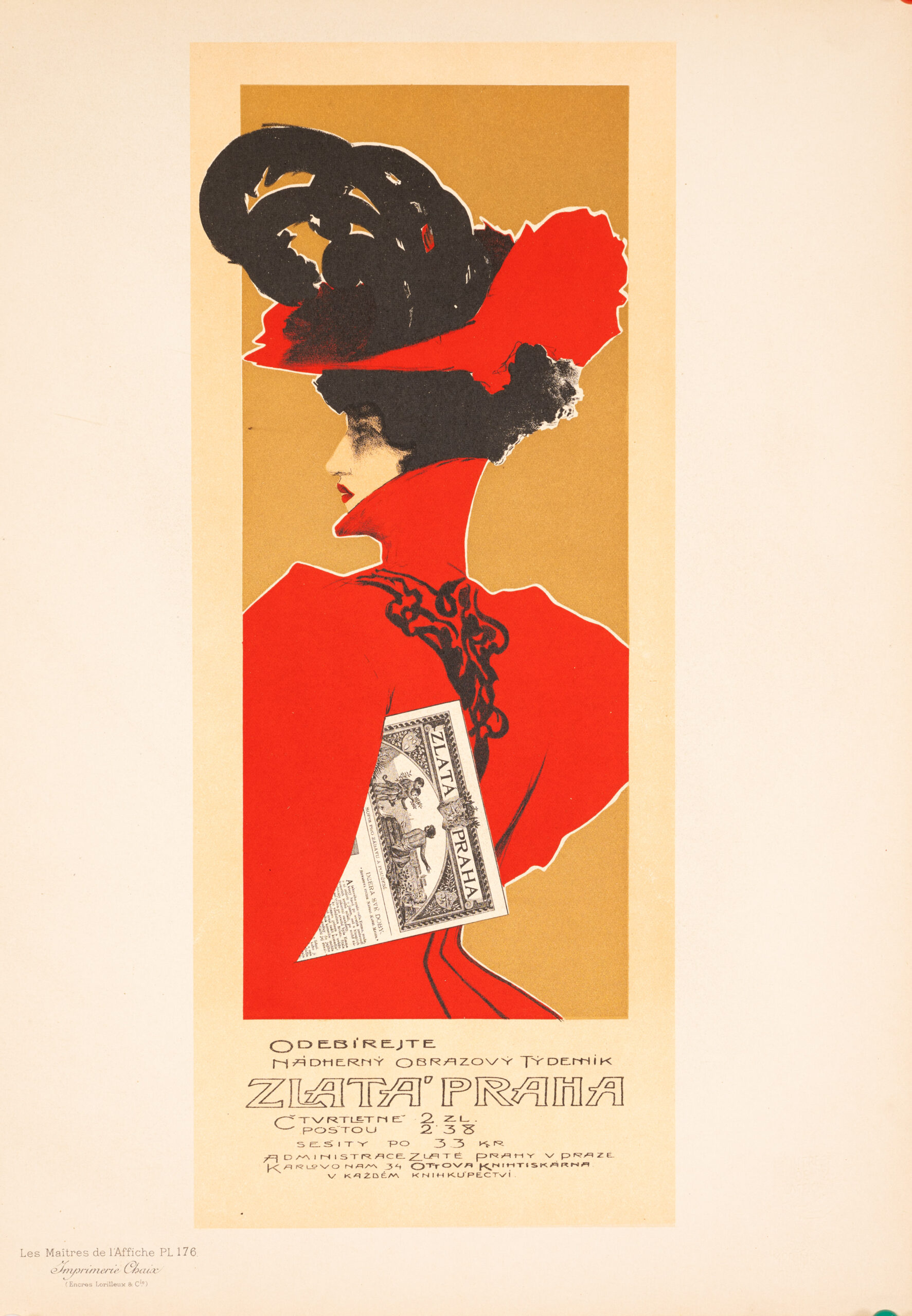 Zlata Praha – Vaclav Oliva 1899 Stone Lithograph Maitres de l’Affiche Plate 176