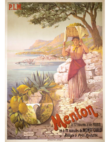Menton BY HUGO D'ALESI ORIGINAL VINTAGE FRENCH TRAVEL POSTER 1937