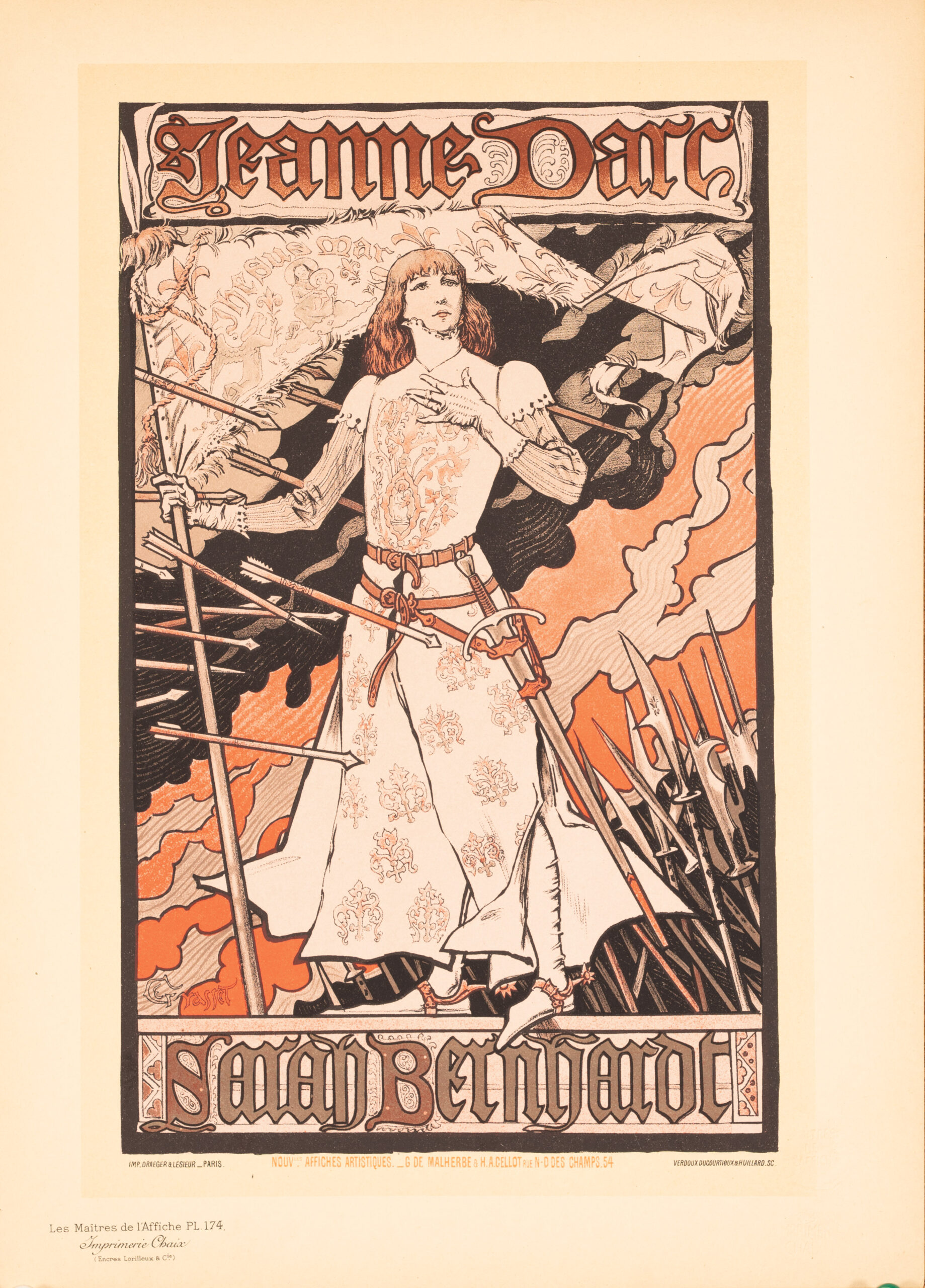Jeanne d’Arc – Sarah Bernhardt by Eugene Grasset 1899 Stone Lithograph Maitres de l’Affiche Plate 174