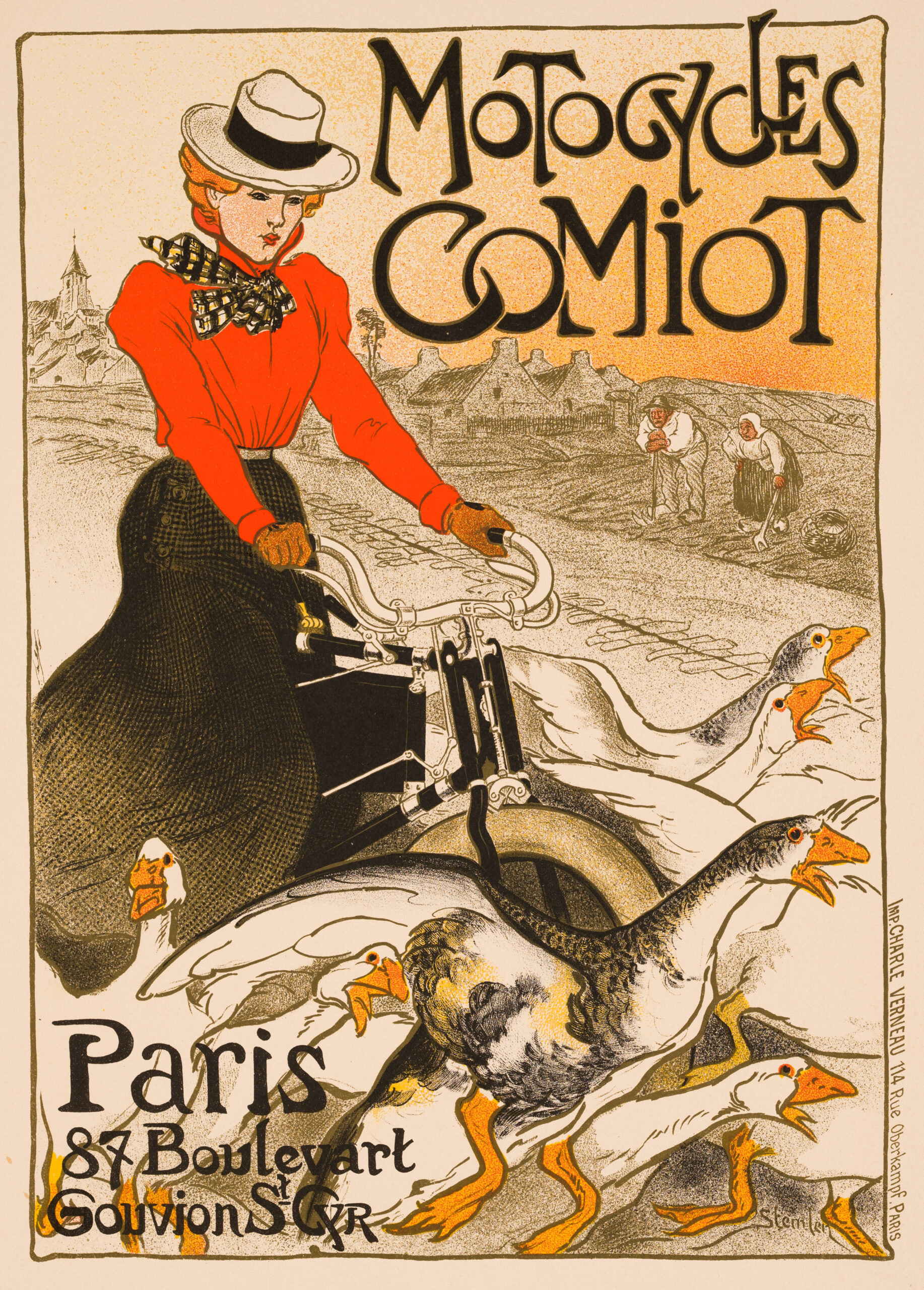 MOTORCYCLES COMIOT BY STEINLEN VINTAGE FRENCH POSTER MAITRE DE L'AFFICHE 1895/99