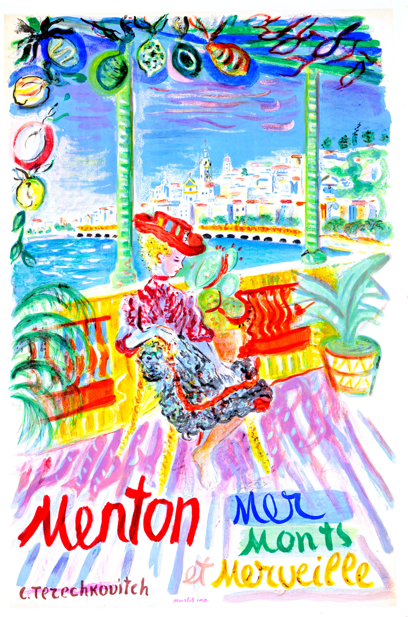 Menton by Constantin Terechkovitch 1960 vintage French TRAVEL POSTER