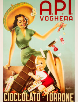 API Voghera Cioccolato Torrone by Dilullo 1950 original italian chocolate poster