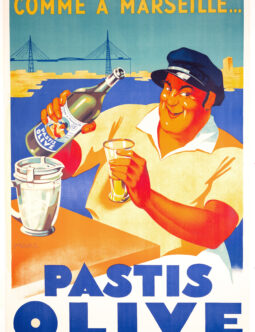Pastis Olive – Original 1930 French Stone Lithograph Poster by Marc, Printed by Publi-Vente, Paris, 51 × 79 in