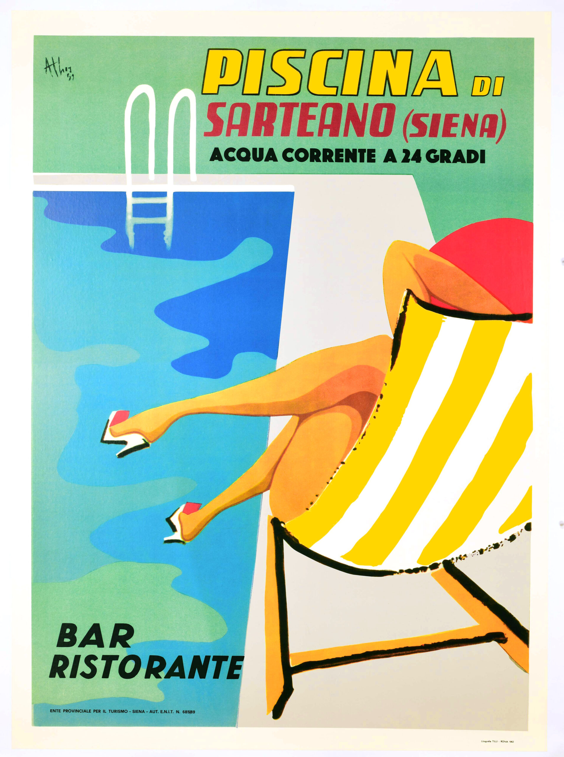 Piscina Sarteano VINTAGE Italian POSTER c1960's Athj
