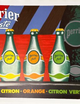 Perrier Zeste by Bernard Villemot 1987 original printing vintage poster on linen