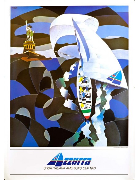 America's Cup by Ugo Nespolo 1983 original printing Sailing poster