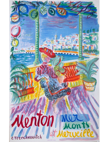 Menton by Constantin Terechkovitch 1960 vintage French TRAVEL POSTER