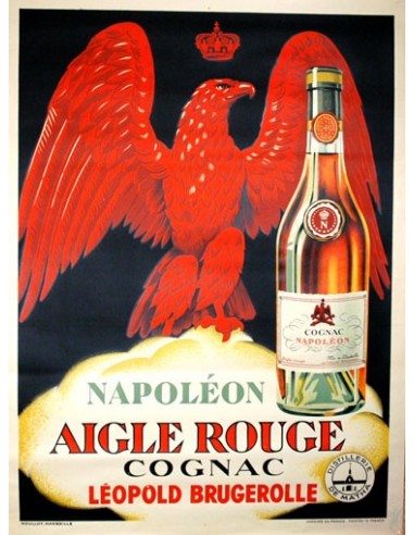 Napoleon Cognac Aigle Rouge 1910c original vintage poster on linen