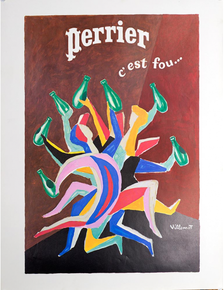 Perrier C'est Fou (Legs) by Bernard Villemot 1979 original vintage poster on linen