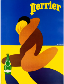 Perrier Embrace by Bernard Villemot 1981 original vintage poster on linen