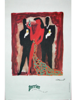 Perrier Femme au Bar by Bernard Villemot 1980 original vintage poster on linen