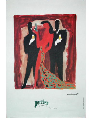 Perrier Femme au Bar by Bernard Villemot 1980 original vintage poster on linen