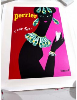 perrier-femme-noir-by-bernard-villemot-1977-original-vintage-poster-on-linen