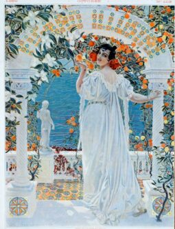 Figaro Illustre greek statue by Leftwich 1898 on linen