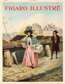 Figaro Illustre Seine book seller "Hesitations" by George Cain 1898 on linen