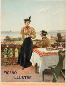 Figaro Illustre at the seashore by Adrien Moreau 1898 on linen