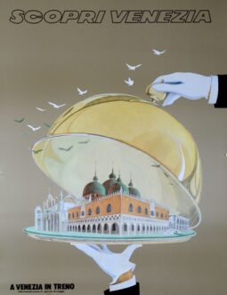 Scopri Venezia c1980's Italian train travel poster