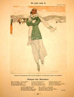 Simplicissimus 1913 Marcello Dudovich ice skater on linen original