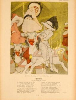 Simplicissimus 1913 Marcello Dudovich Merry-go-round on linen original