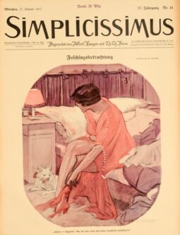 Simplicissimus 1913 Marcello Dudovich Woman with dog on linen original