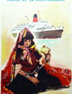 Paquebot Ville de Tunis voyage poster by Brenet 1950 VINTAGE ORIGINAL FRENCH POSTER