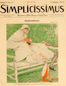 Simplicissimus 1913 by Kainer Lying in park on linen original