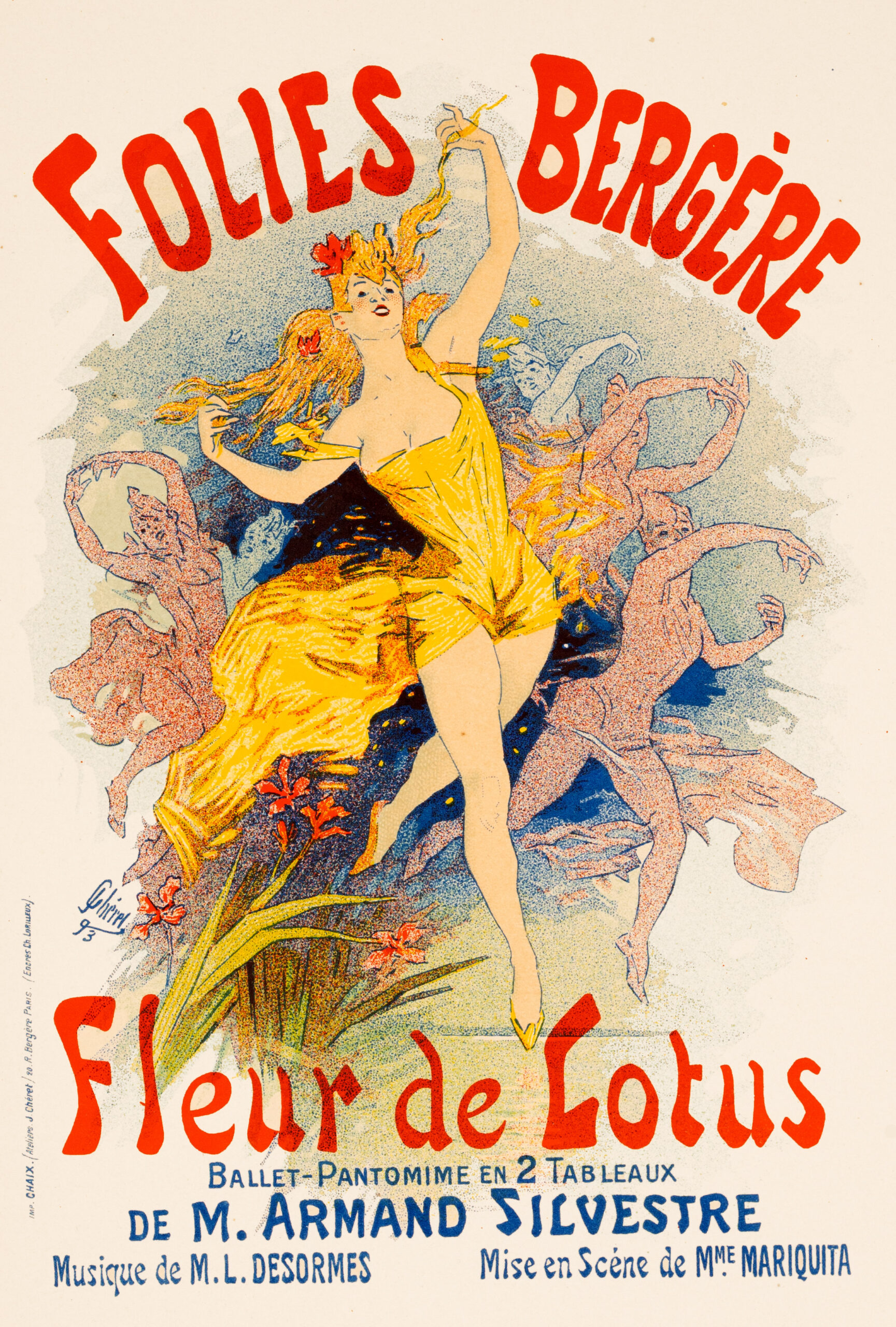 Affiches Illustrees – Folies Bergere Fleur de Lotus – Jules Cheret 1893 Original Lithograph