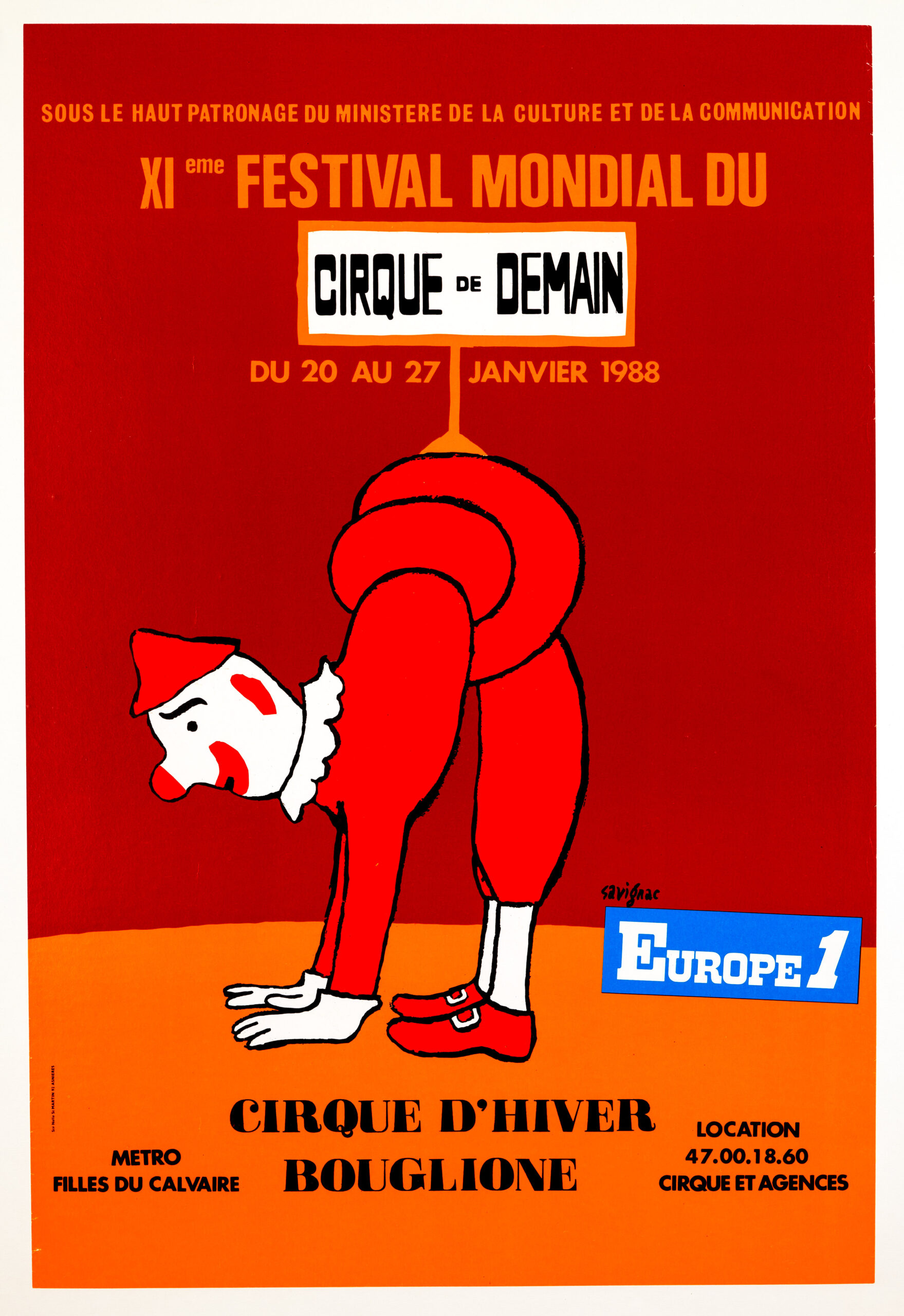Festival du Cirque de Demain – Raymond Savignac (1988) Original French Circus Poster Printed by Éts Saint Martin, Asnières – On Line