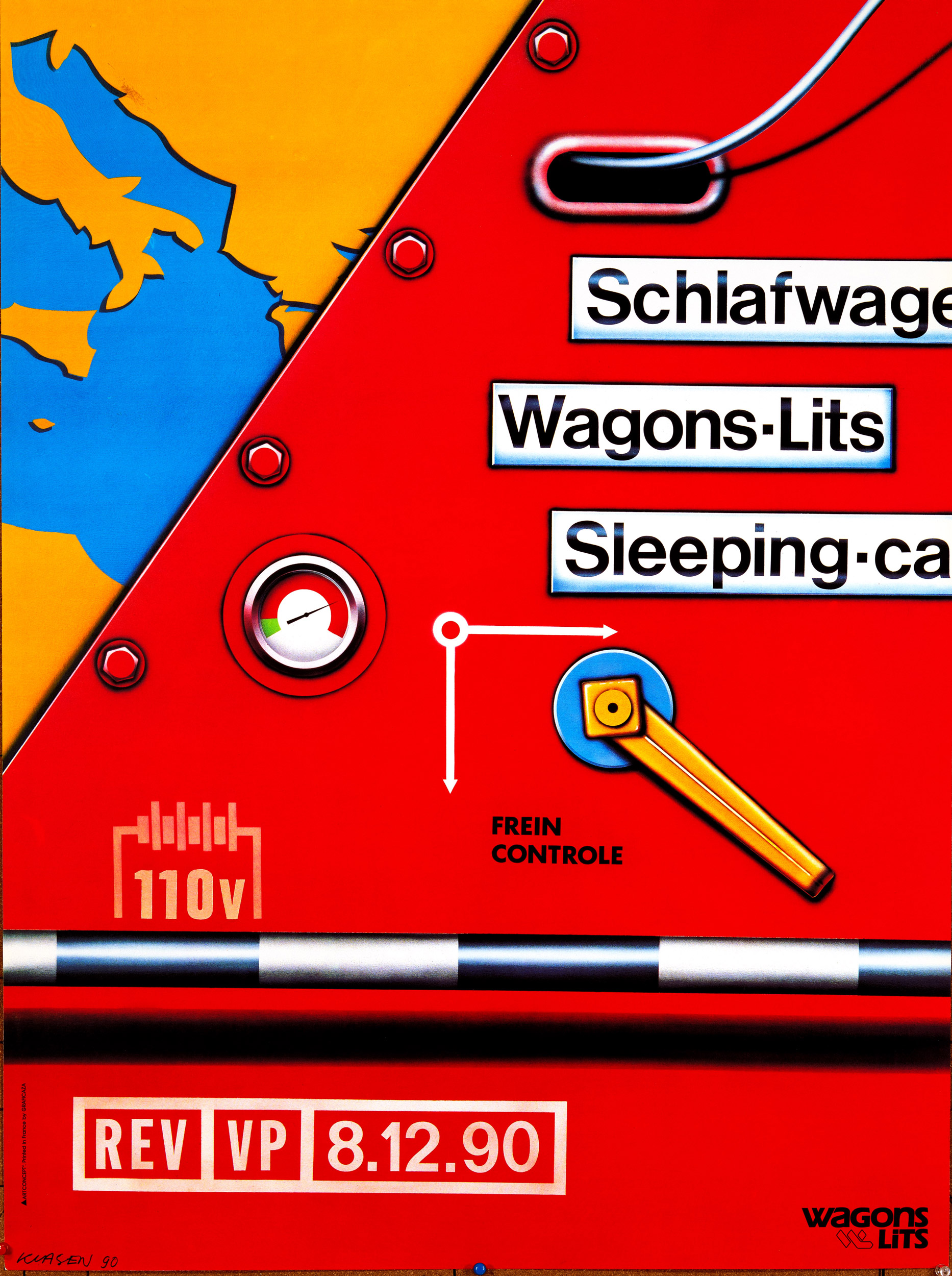 Wagon Lits Swiss by Peter Klasen 1990 original serigraphie